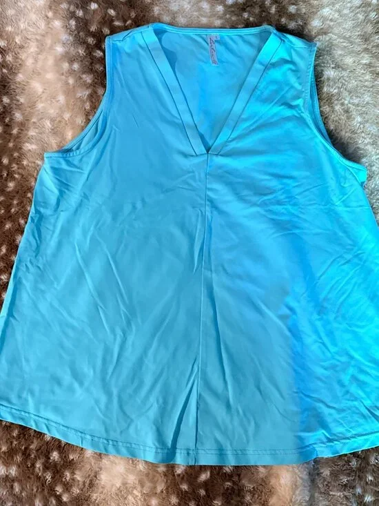 Lulu-B Sleeveless Blouse Bundle L Teal V Neck + Pink Flamingo Tropical - Picture 3 of 9